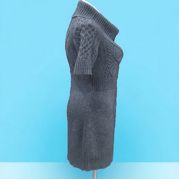 LOFT Gray Sweater Dress Size Large Turtleneck  Wool Cotton  Blend Short Sleeve - Picture 4 of 12